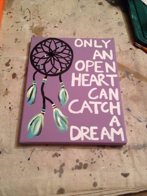 DIY Canvas Painting Ideas - Dream Catcher Canvas Painting - Cool and Easy Wall Art Ideas You Can Make On A Budget #painting #diyart #diygifts