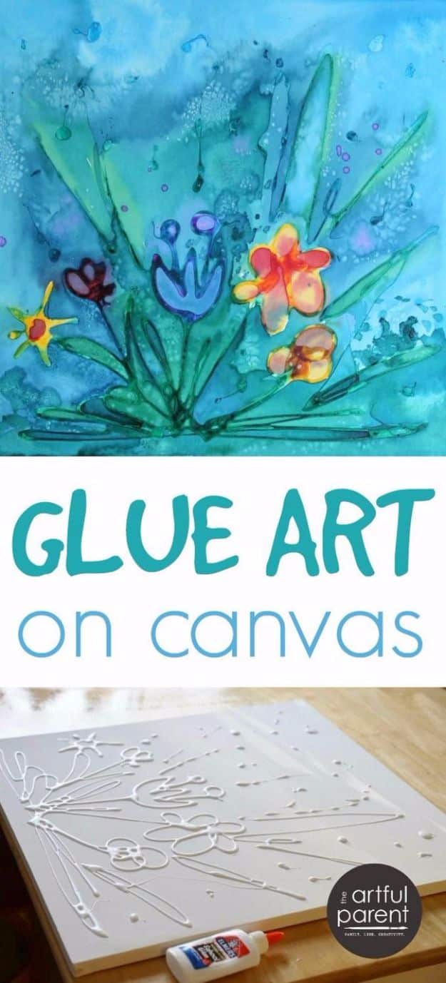 DIY Canvas Painting Ideas - Glue Art On Canvas With Watercolors - Cool and Easy Wall Art Ideas You Can Make On A Budget #painting #diyart #diygifts