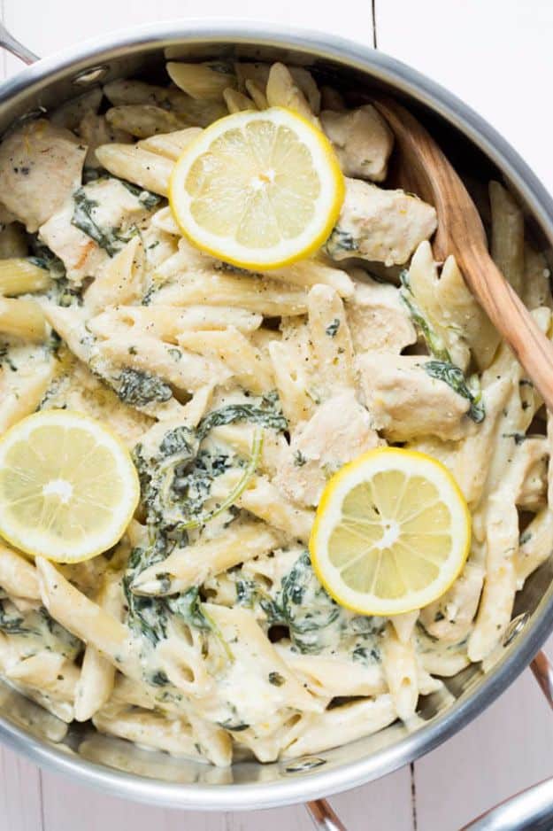 Best Easter Dinner Recipes - One Pot Creamy Lemon Chicken With Baby Kale - Easy Recipe Ideas for Easter Dinners and Holiday Meals for Families - Side Dishes, Slow Cooker Recipe Tutorials, Main Courses, Traditional Meat, Vegetable and Dessert Ideas - Desserts, Pies, Cakes, Ham and Beef, Lamb - DIY Projects and Crafts by DIY JOY 