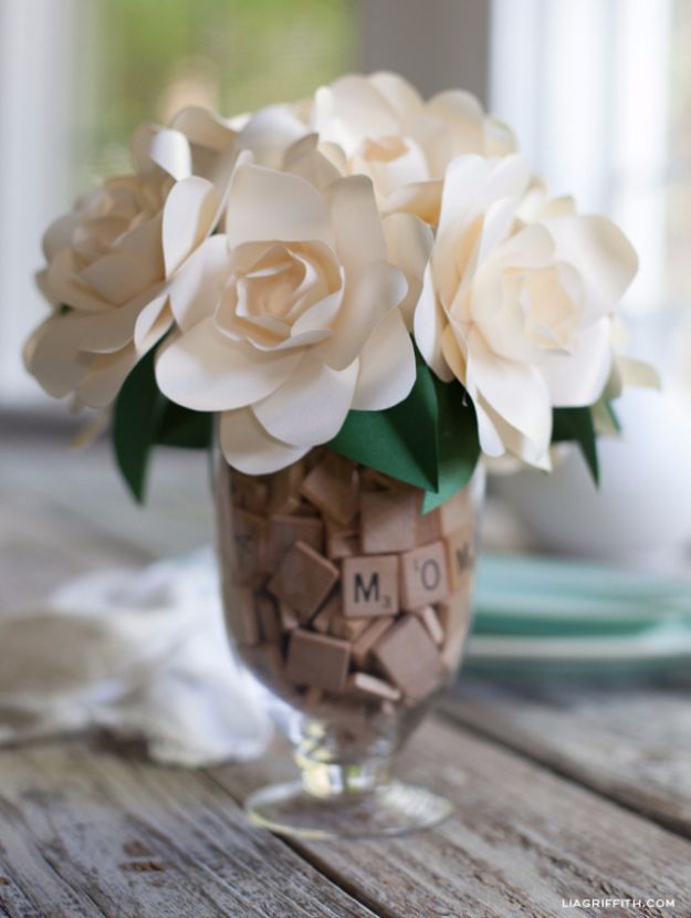 DIY Mothers Day Gift Ideas - Paper Crafted Gardenia - Homemade Gifts for Moms - Crafts and Do It Yourself Home Decor, Accessories and Fashion To Make For Mom - Mothers Love Handmade Presents on Mother's Day - DIY Projects and Crafts by DIY JOY 