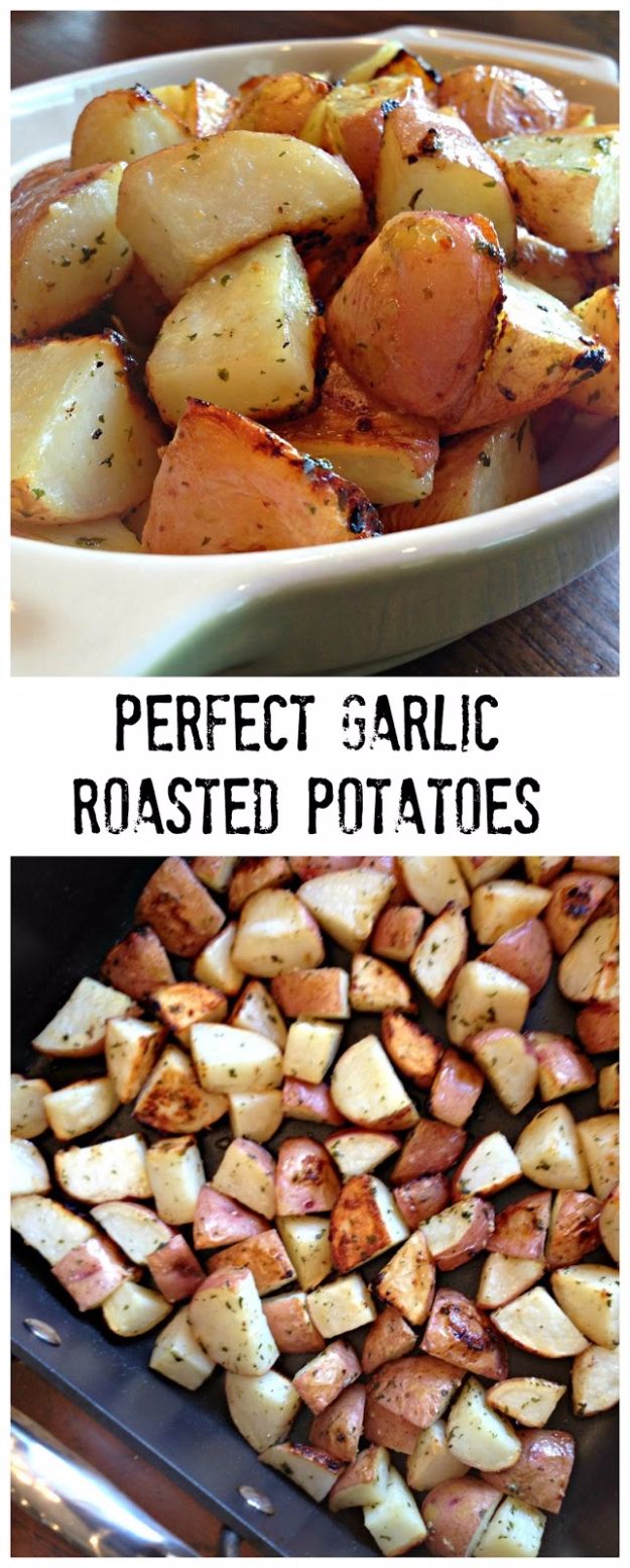 Best Easter Dinner Recipes - Perfect Garlic Roasted Potatoes - Easy Recipe Ideas for Easter Dinners and Holiday Meals for Families - Side Dishes, Slow Cooker Recipe Tutorials, Main Courses, Traditional Meat, Vegetable and Dessert Ideas - Desserts, Pies, Cakes, Ham and Beef, Lamb - DIY Projects and Crafts by DIY JOY 