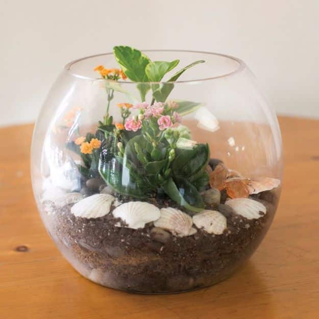 DIY Terrarium Ideas - Fish Bowl Terrarium - Cool Terrariums and Crafts With Mason Jars, Succulents, Wood, Geometric Designs and Reptile, Acquarium - Easy DIY Terrariums for Adults and Kids To Make at Home 