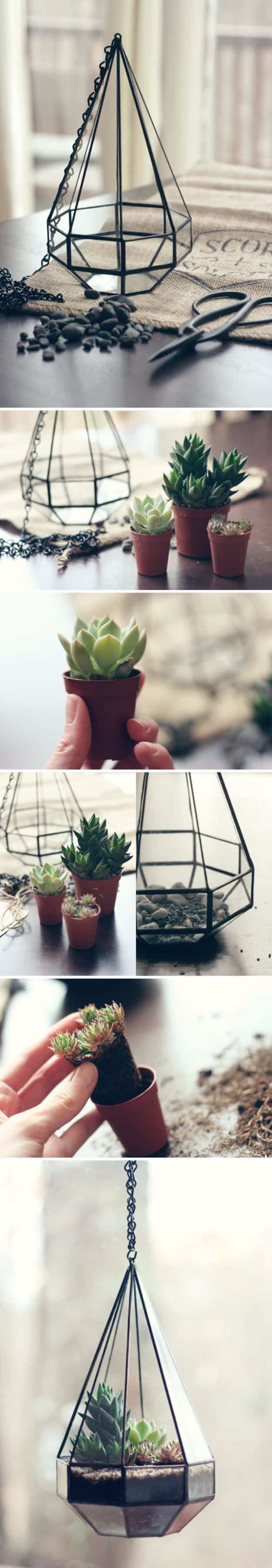 DIY Terrarium Ideas - Hanging Glass Terrarium - Cool Terrariums and Crafts With Mason Jars, Succulents, Wood, Geometric Designs and Reptile, Acquarium - Easy DIY Terrariums for Adults and Kids To Make at Home 