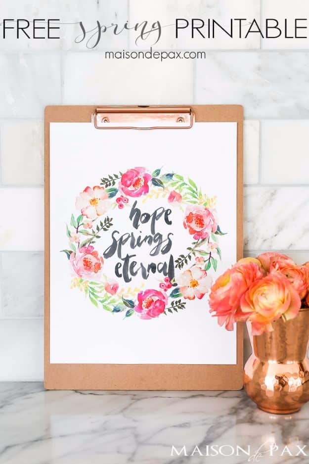 Free Printables For Your Walls - Hope Springs Eternal Free Printable - Best Free Prints for Wall Art and Picture to Print for Home and Bedroom Decor - Ideas for the Home, Organization - Quotes for Bedroom and Kitchens, Vintage Bathroom Pictures - Downloadable Printable for Kids - DIY and Crafts by DIY JOY 
