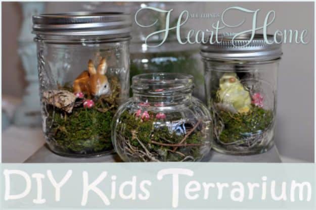 DIY Terrarium Ideas - Kids Terrarium - Cool Terrariums and Crafts With Mason Jars, Succulents, Wood, Geometric Designs and Reptile, Acquarium - Easy DIY Terrariums for Adults and Kids To Make at Home 