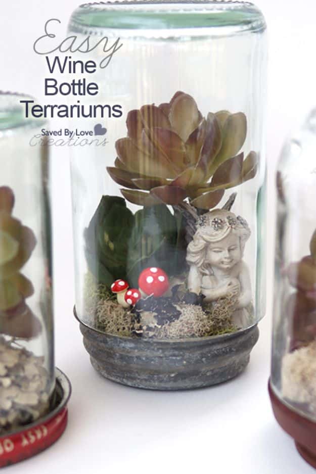DIY Terrarium Ideas - Wine Bottle Terrarium - Cool Terrariums and Crafts With Mason Jars, Succulents, Wood, Geometric Designs and Reptile, Acquarium - Easy DIY Terrariums for Adults and Kids To Make at Home 