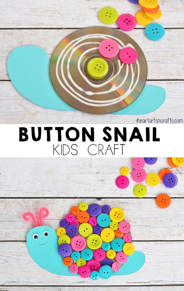DIY Ideas for Kids To Make This Summer - Button Snail Craft For Kids - Fun Crafts and Cool Projects for Boys and Girls To Make at Home - Easy and Cheap Do It Yourself Project Ideas With Paint, Glue, Paper, Glitter, Chalk and Things You Can Find Around The House - Creative Arts and Crafts Ideas for Children #summer #kidscrafts 