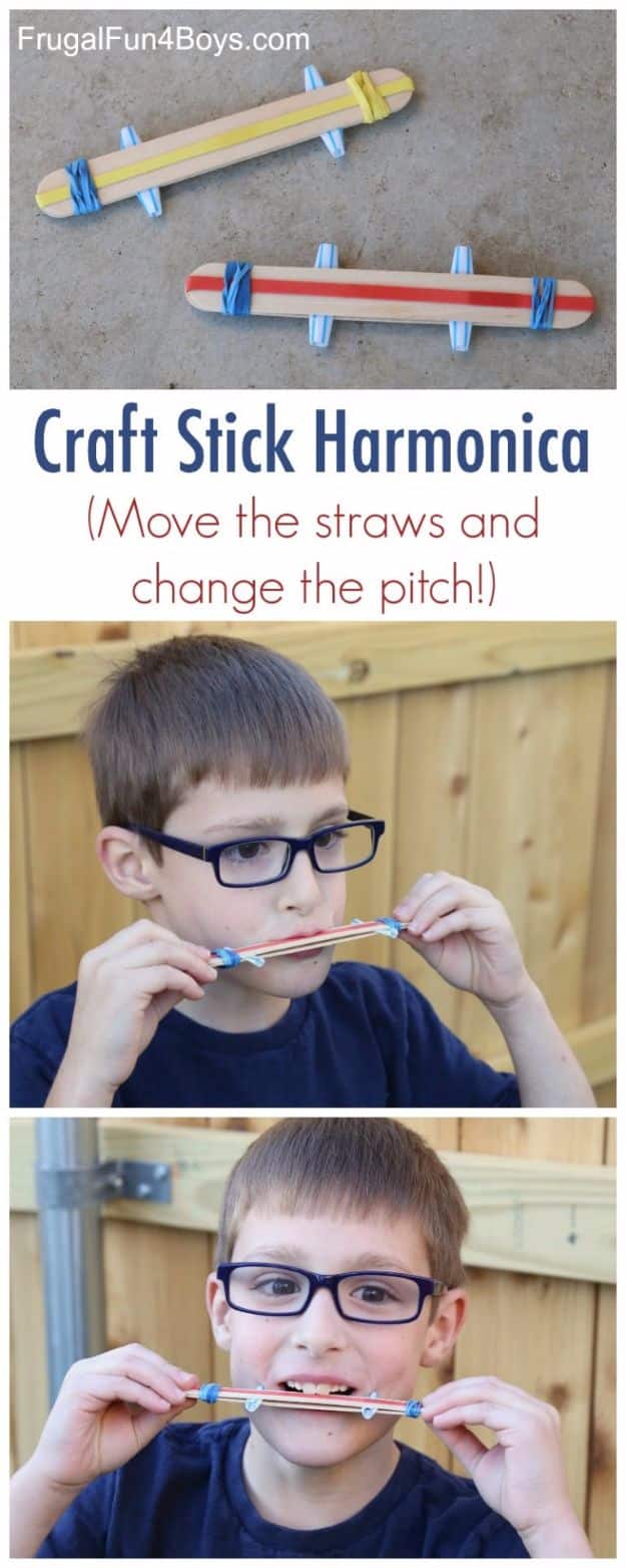 DIY Ideas for Kids To Make This Summer - Craft Stick Harmonica - Fun Crafts and Cool Projects for Boys and Girls To Make at Home - Easy and Cheap Do It Yourself Project Ideas With Paint, Glue, Paper, Glitter, Chalk and Things You Can Find Around The House - Creative Arts and Crafts Ideas for Children #summer #kidscrafts 