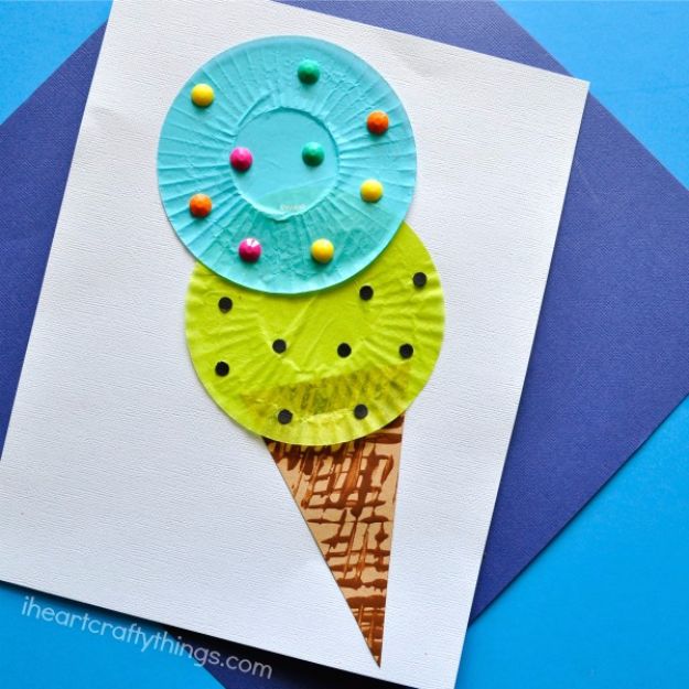 DIY Ideas for Kids To Make This Summer - Cupcake Liner Ice Cream Cone - Fun Crafts and Cool Projects for Boys and Girls To Make at Home - Easy and Cheap Do It Yourself Project Ideas With Paint, Glue, Paper, Glitter, Chalk and Things You Can Find Around The House - Creative Arts and Crafts Ideas for Children #summer #kidscrafts 