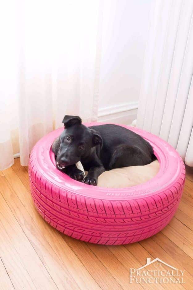 DIY Ideas With Old Tires - DIY Dog Bed From A Recycled Tire - Rustic Farmhouse Decor Tutorials and Projects Made With An Old Tire - Easy Vintage Shelving, Wall Art, Swing, Ottoman, Seating, Furniture, Gardeing Ideas and Home Decor for Kitchen, Living Room, Bathroom and Backyard - Creative Country Crafts, Rustic Wall Art and Accessories to Make and Sell 
