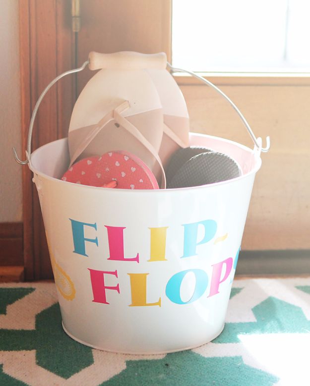 DIY Hacks for Summer - DIY Family Flip Flops Bucket - Easy Projects to Try This Summer To Get Organized, Spend Time Outdoors, Play With The Kids, Stay Cool In The Heat - Tips and Tricks to Make Summertime Awesome - Crafts and Home Decor by DIY JOY 