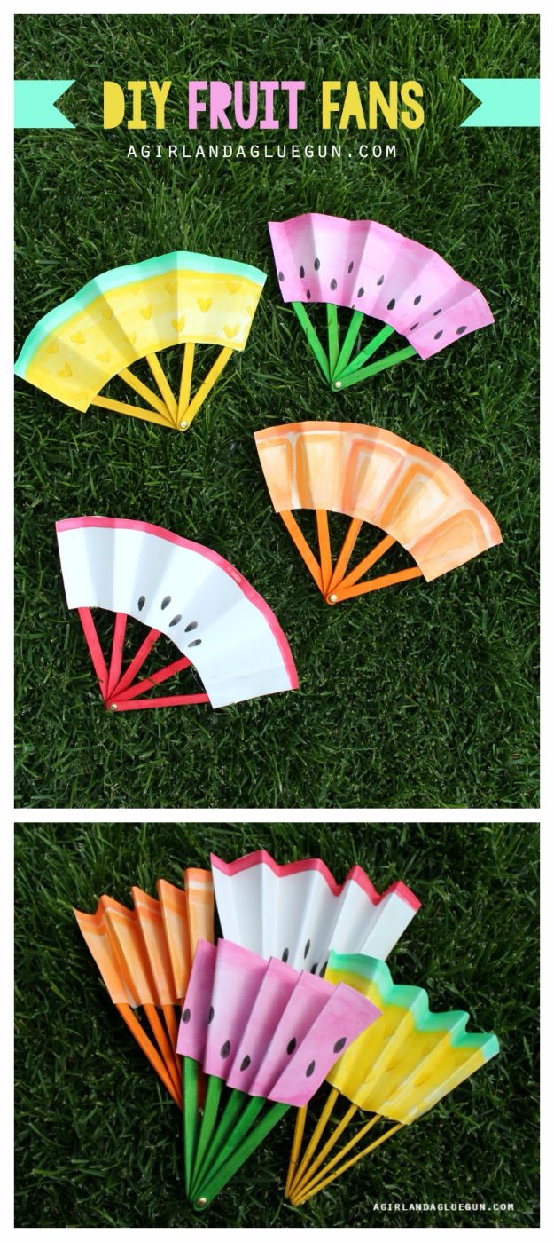 DIY Ideas for Kids To Make This Summer - DIY Fruit Fans - Fun Crafts and Cool Projects for Boys and Girls To Make at Home - Easy and Cheap Do It Yourself Project Ideas With Paint, Glue, Paper, Glitter, Chalk and Things You Can Find Around The House - Creative Arts and Crafts Ideas for Children #summer #kidscrafts 