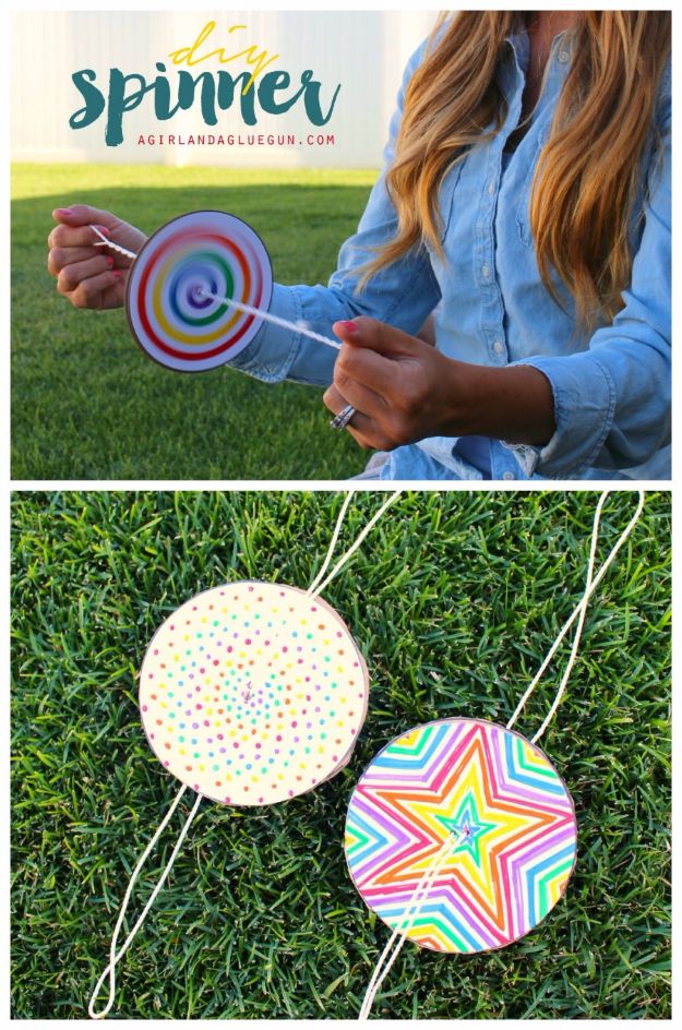 DIY Ideas for Kids To Make This Summer - DIY Paper Spinner - Fun Crafts and Cool Projects for Boys and Girls To Make at Home - Easy and Cheap Do It Yourself Project Ideas With Paint, Glue, Paper, Glitter, Chalk and Things You Can Find Around The House - Creative Arts and Crafts Ideas for Children #summer #kidscrafts 