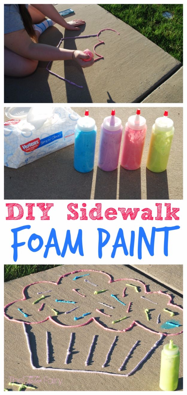 DIY Ideas for Kids To Make This Summer - DIY Sidewalk Foam Paint - Fun Crafts and Cool Projects for Boys and Girls To Make at Home - Easy and Cheap Do It Yourself Project Ideas With Paint, Glue, Paper, Glitter, Chalk and Things You Can Find Around The House - Creative Arts and Crafts Ideas for Children #summer #kidscrafts 