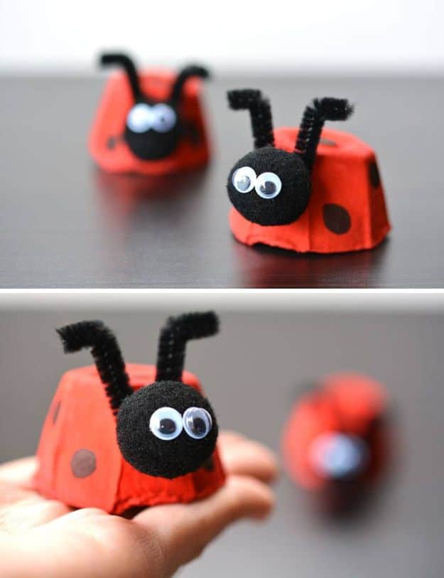 DIY Ideas for Kids To Make This Summer - Easy Egg Carton Ladybugs - Fun Crafts and Cool Projects for Boys and Girls To Make at Home - Easy and Cheap Do It Yourself Project Ideas With Paint, Glue, Paper, Glitter, Chalk and Things You Can Find Around The House - Creative Arts and Crafts Ideas for Children #summer #kidscrafts 
