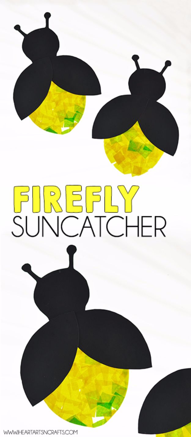 DIY Ideas for Kids To Make This Summer - Firefly Suncatcher - Fun Crafts and Cool Projects for Boys and Girls To Make at Home - Easy and Cheap Do It Yourself Project Ideas With Paint, Glue, Paper, Glitter, Chalk and Things You Can Find Around The House - Creative Arts and Crafts Ideas for Children #summer #kidscrafts 