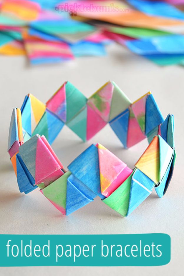 DIY Ideas for Kids To Make This Summer - Folded Paper Bracelets - Fun Crafts and Cool Projects for Boys and Girls To Make at Home - Easy and Cheap Do It Yourself Project Ideas With Paint, Glue, Paper, Glitter, Chalk and Things You Can Find Around The House - Creative Arts and Crafts Ideas for Children #summer #kidscrafts 