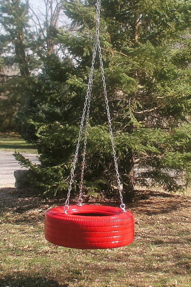 DIY Ideas With Old Tires - Fun Tire Swing - Rustic Farmhouse Decor Tutorials and Projects Made With An Old Tire - Easy Vintage Shelving, Wall Art, Swing, Ottoman, Seating, Furniture, Gardeing Ideas and Home Decor for Kitchen, Living Room, Bathroom and Backyard - Creative Country Crafts, Rustic Wall Art and Accessories to Make and Sell 