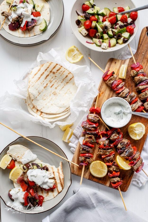 Best Recipe Ideas for Summer - Greek Lamb Souvlaki With Garlic Yogurt Dip - Cool Salads, Easy Side Dishes, Recipes for Summer Foods and Dinner to Beat the Heat - Light and Healthy Ideas for Hot Summer Nights, Pool Parties and Picnics http://diyjoy.com/best-recipes-summer