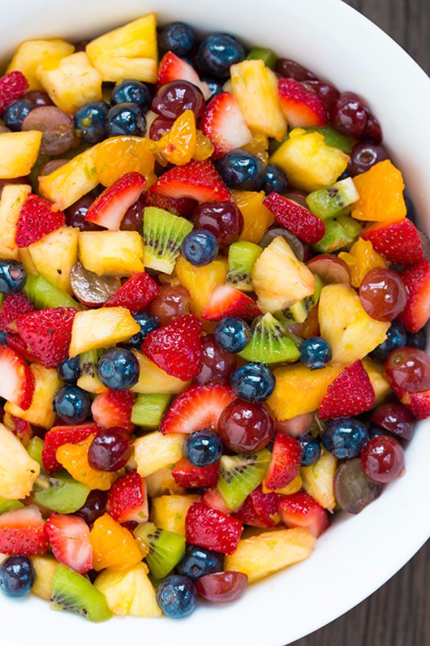 Best Recipe Ideas for Summer - Honey Lime Rainbow Fruit Salad - Cool Salads, Easy Side Dishes, Recipes for Summer Foods and Dinner to Beat the Heat - Light and Healthy Ideas for Hot Summer Nights, Pool Parties and Picnics http://diyjoy.com/best-recipes-summer