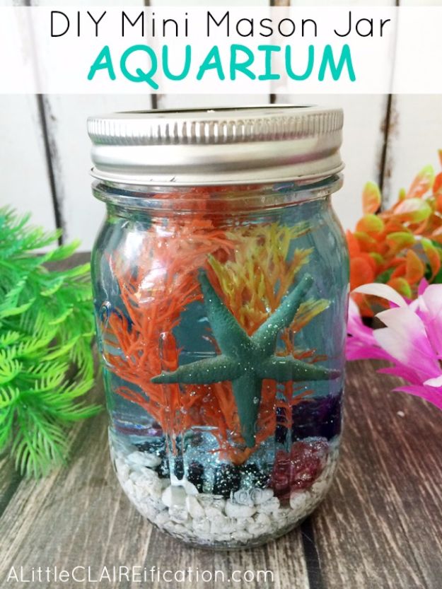 DIY Ideas for Kids To Make This Summer - Mini Mason Jar Aquariums - Fun Crafts and Cool Projects for Boys and Girls To Make at Home - Easy and Cheap Do It Yourself Project Ideas With Paint, Glue, Paper, Glitter, Chalk and Things You Can Find Around The House - Creative Arts and Crafts Ideas for Children #summer #kidscrafts 