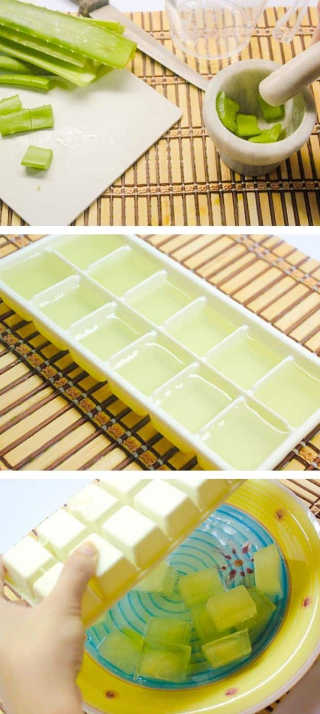DIY Hacks for Summer - Soothing Aloe Vera Ice Cubes - Easy Projects to Try This Summer To Get Organized, Spend Time Outdoors, Play With The Kids, Stay Cool In The Heat - Tips and Tricks to Make Summertime Awesome - Crafts and Home Decor by DIY JOY 