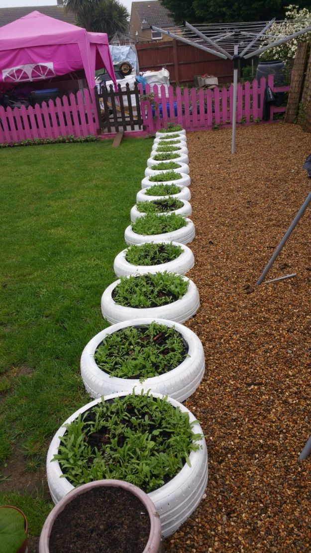 DIY Ideas With Old Tires - Tire Planter Edging - Rustic Farmhouse Decor Tutorials and Projects Made With An Old Tire - Easy Vintage Shelving, Wall Art, Swing, Ottoman, Seating, Furniture, Gardeing Ideas and Home Decor for Kitchen, Living Room, Bathroom and Backyard - Creative Country Crafts, Rustic Wall Art and Accessories to Make and Sell 