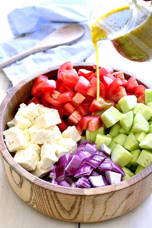 Best Recipe Ideas for Summer - Tomato Cucumber Feta Salad - Cool Salads, Easy Side Dishes, Recipes for Summer Foods and Dinner to Beat the Heat - Light and Healthy Ideas for Hot Summer Nights, Pool Parties and Picnics http://diyjoy.com/best-recipes-summer