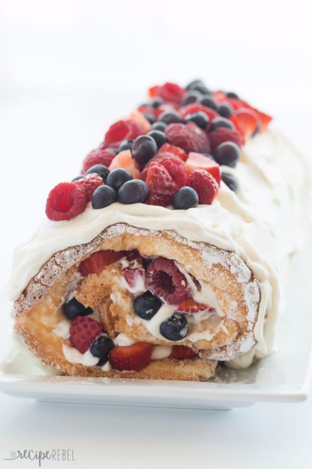 Best Recipe Ideas for Summer - Triple Berry Angel Food Cake Roll - Cool Salads, Easy Side Dishes, Recipes for Summer Foods and Dinner to Beat the Heat - Light and Healthy Ideas for Hot Summer Nights, Pool Parties and Picnics http://diyjoy.com/best-recipes-summer