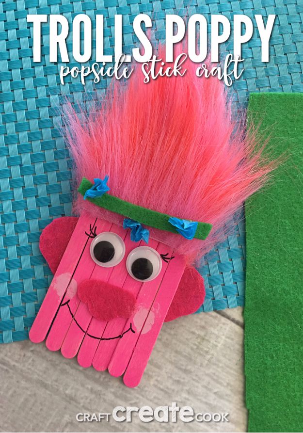 DIY Ideas for Kids To Make This Summer - Trolls Poppy Popsicle Stick Craft - Fun Crafts and Cool Projects for Boys and Girls To Make at Home - Easy and Cheap Do It Yourself Project Ideas With Paint, Glue, Paper, Glitter, Chalk and Things You Can Find Around The House - Creative Arts and Crafts Ideas for Children #summer #kidscrafts 