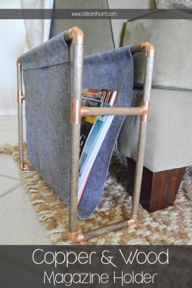DIY Hacks for Renters - Copper Pipe Magazine Holder - Easy Ways to Decorate and Fix Things on Rental Property - Decorate Walls, Cheap Ideas for Making an Apartment, Small Space or Tiny Closet Work For You - Quick Hacks and DIY Projects on A Budget - Step by Step Tutorials and Instructions for Simple Home Decor http://diyjoy.com/diy-hacks-renters