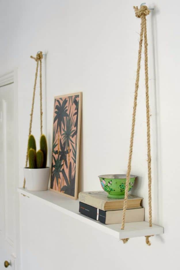 DIY Hacks for Renters - DIY Easy Rope Shelf - Easy Ways to Decorate and Fix Things on Rental Property - Decorate Walls, Cheap Ideas for Making an Apartment, Small Space or Tiny Closet Work For You - Quick Hacks and DIY Projects on A Budget - Step by Step Tutorials and Instructions for Simple Home Decor http://diyjoy.com/diy-hacks-renters