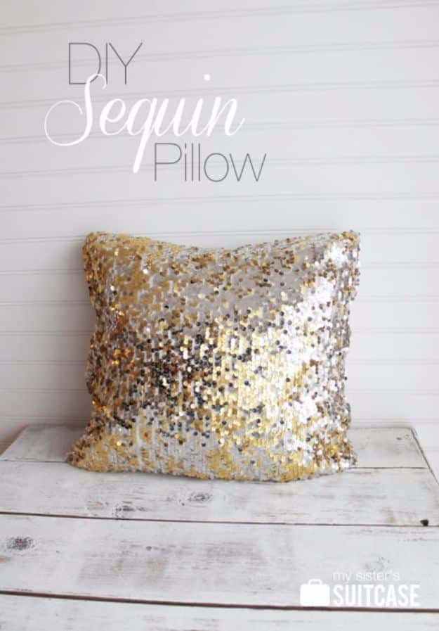DIY Hacks for Renters - DIY Sequin Pillow - Easy Ways to Decorate and Fix Things on Rental Property - Decorate Walls, Cheap Ideas for Making an Apartment, Small Space or Tiny Closet Work For You - Quick Hacks and DIY Projects on A Budget - Step by Step Tutorials and Instructions for Simple Home Decor http://diyjoy.com/diy-hacks-renters