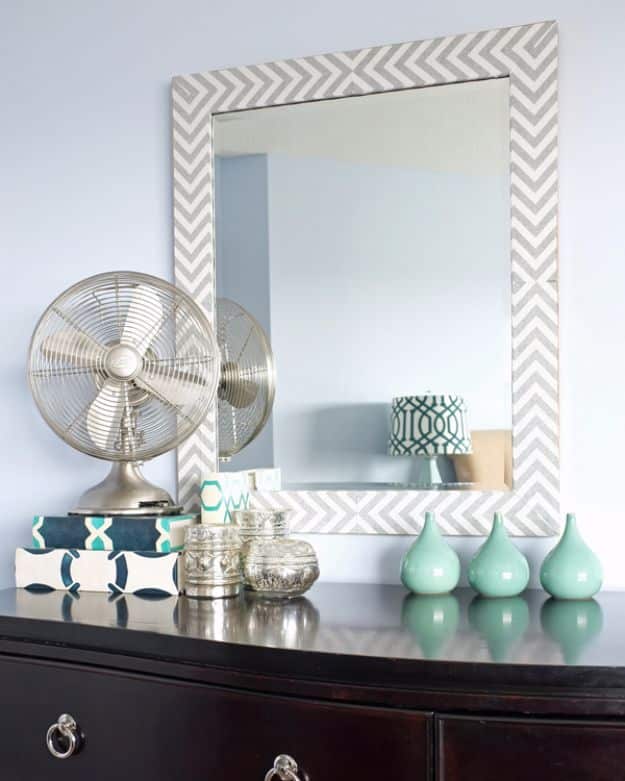 DIY Hacks for Renters - Herringbone Mirror with Fabric - Easy Ways to Decorate and Fix Things on Rental Property - Decorate Walls, Cheap Ideas for Making an Apartment, Small Space or Tiny Closet Work For You - Quick Hacks and DIY Projects on A Budget - Step by Step Tutorials and Instructions for Simple Home Decor http://diyjoy.com/diy-hacks-renters
