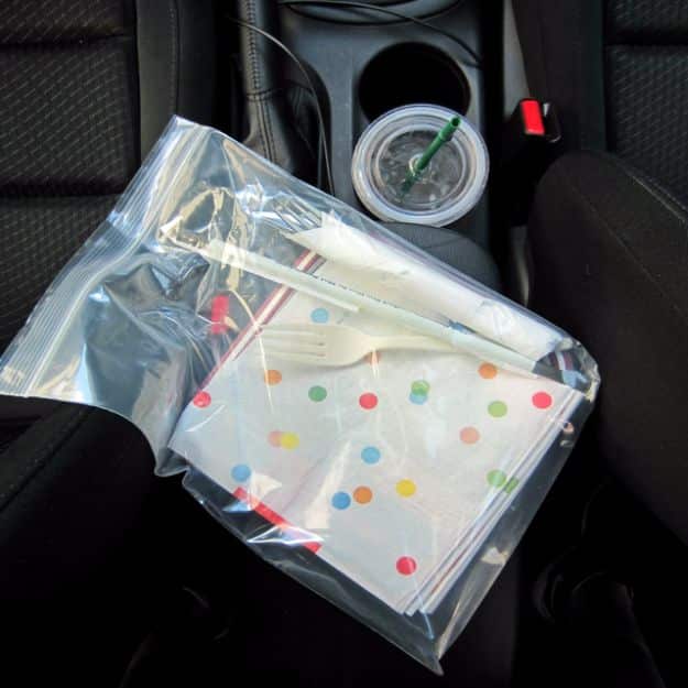 Best DIY Ideas for a Summer Road Trip - Pack A Bag With Napkins And Utensils - Cool Crafts and Easy Projects to Make For Road Trips in the Car - Fun Crafts to Make for Vacation - Creative Ideas for Making Cheap Travel Ideas With Creative Money Saving Tips 
