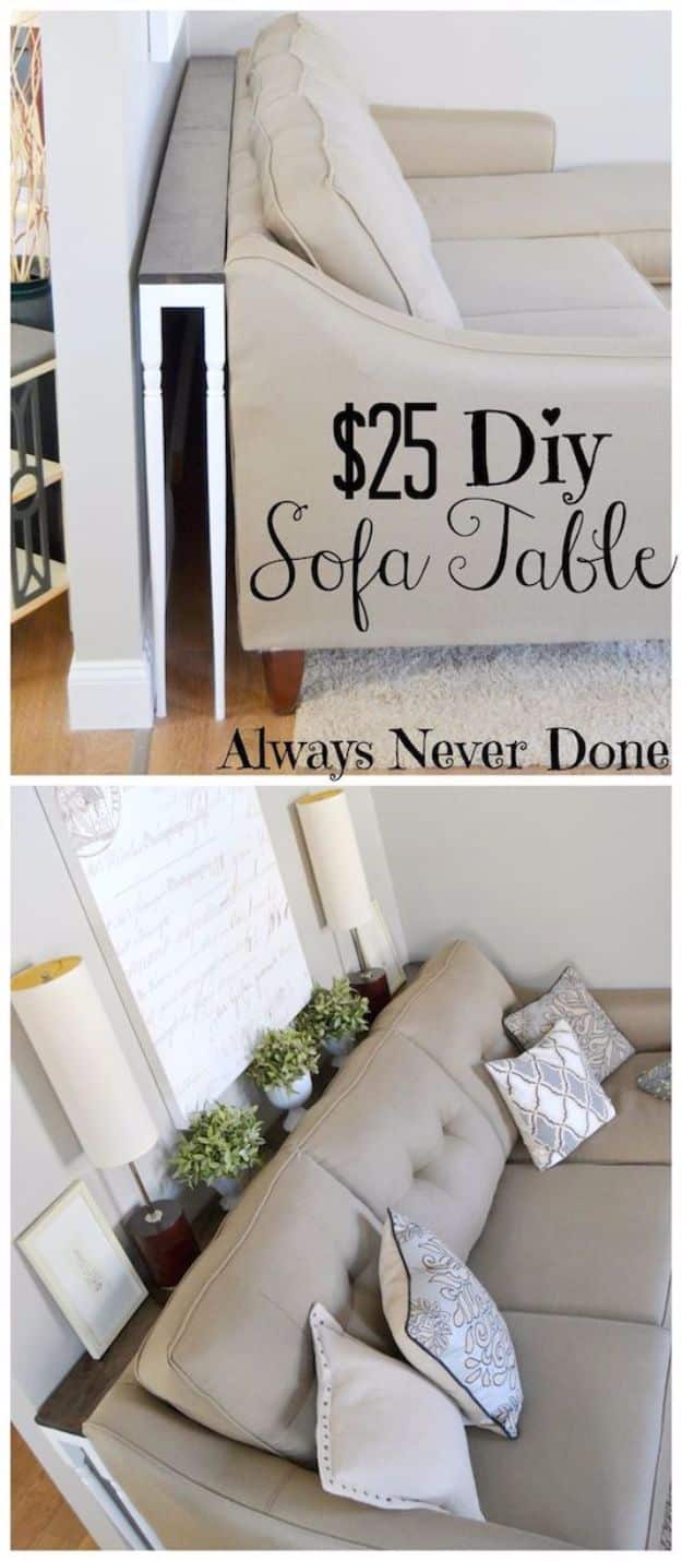 DIY Hacks for Renters - Skinny Sofa Table - Easy Ways to Decorate and Fix Things on Rental Property - Decorate Walls, Cheap Ideas for Making an Apartment, Small Space or Tiny Closet Work For You - Quick Hacks and DIY Projects on A Budget - Step by Step Tutorials and Instructions for Simple Home Decor http://diyjoy.com/diy-hacks-renters