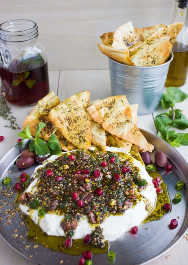 Labneh Dip ith Zaatar Pistachio Mint Olive Topping