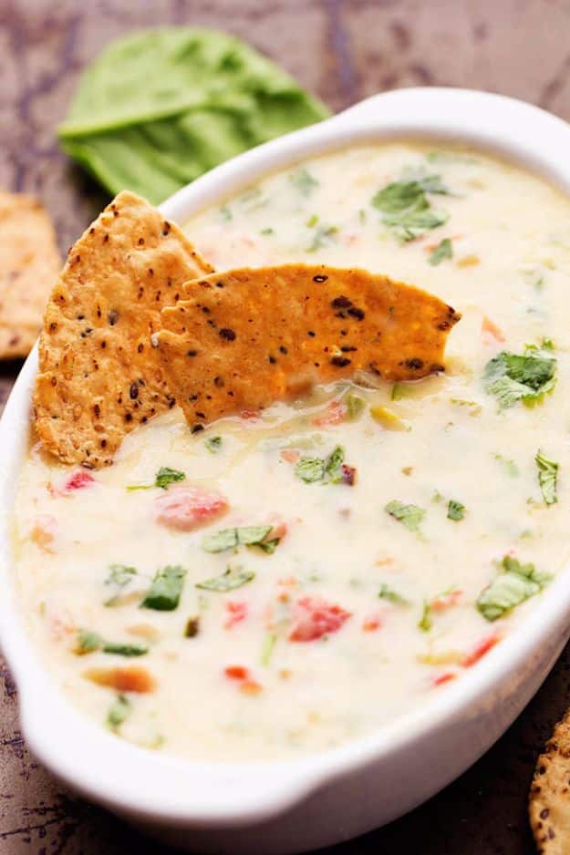 Best Dip Recipes - White Spinach Queso Dip - Easy Recipe Ideas for A Party Appetizer - Cold Recipe Ideas for Chips, Crockpot, Mexican Bean Dip, Desserts and Healthy Fruit Options - Italian Dressing and Ranch Dip Recipe Ideas 