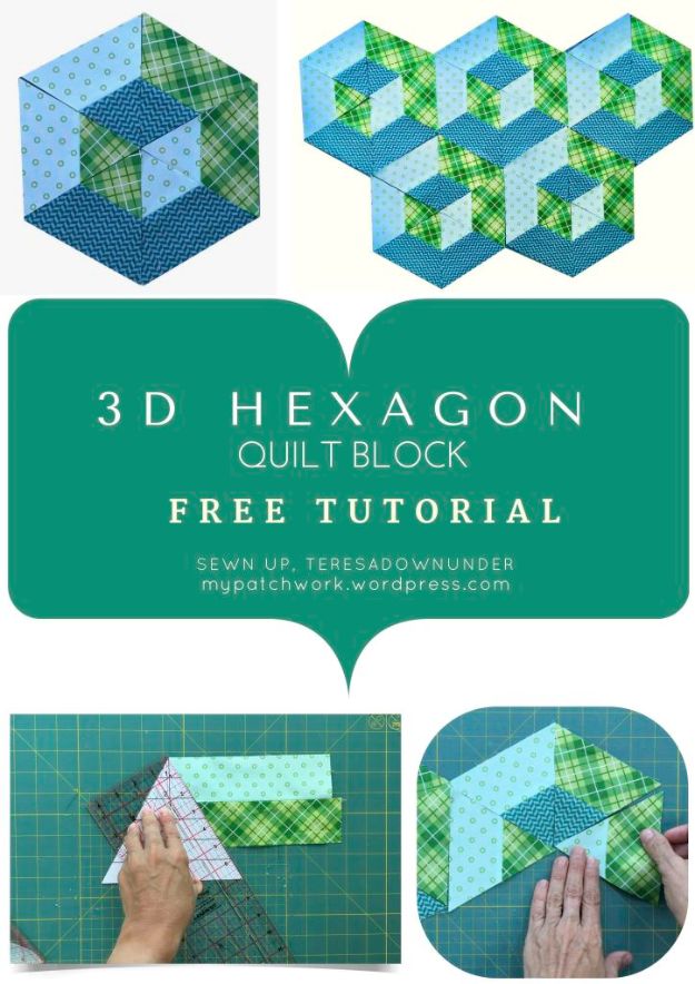 Best Quilts to Make This Weekend - 3D Hexagon Quilt Block - Free Quilt Patterns and Quilting Tutorials - Quilting for Beginners and Sewing Ideas - DIY Baby Quilts, Printables, New and Easy Modern Quilts, Jelly Roll, Quilt Squares, Fat Quarters and Scrap Ideas #diy #quilting #sewing