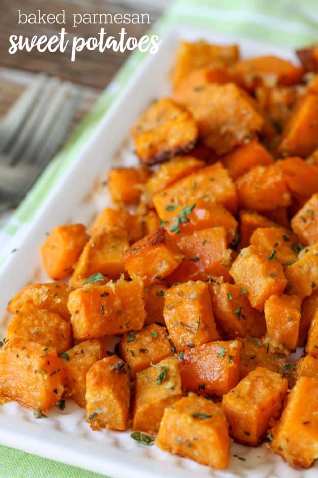 Potato Recipes - Baked Parmesan Sweet Potatoes - Easy, Quick and Healthy Potato Recipes - How To Make Roasted, In Oven, Fried, Mashed and Red Potatoes - Easy Potato Side Dishes #potatorecipes #recipes