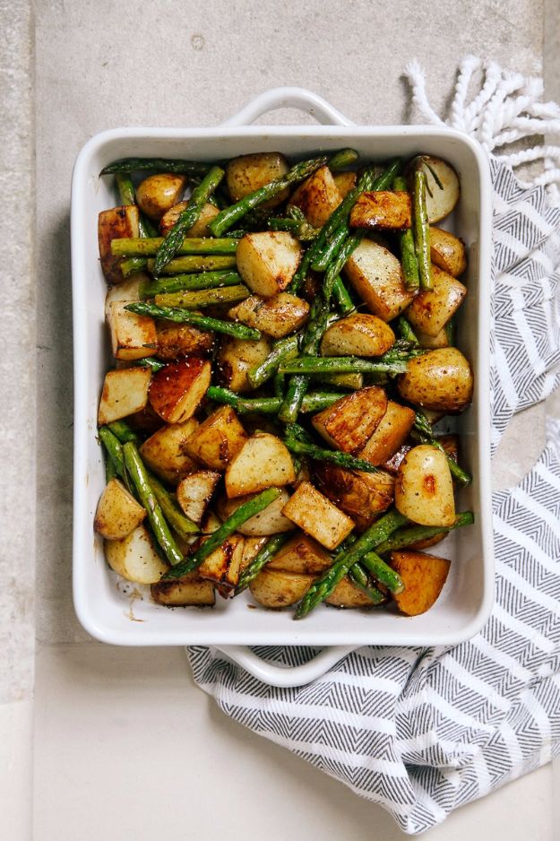 Potato Recipes - Balsamic Roasted New Potatoes With Asparagus - Easy, Quick and Healthy Potato Recipes - How To Make Roasted, In Oven, Fried, Mashed and Red Potatoes - Easy Potato Side Dishes #potatorecipes #recipes
