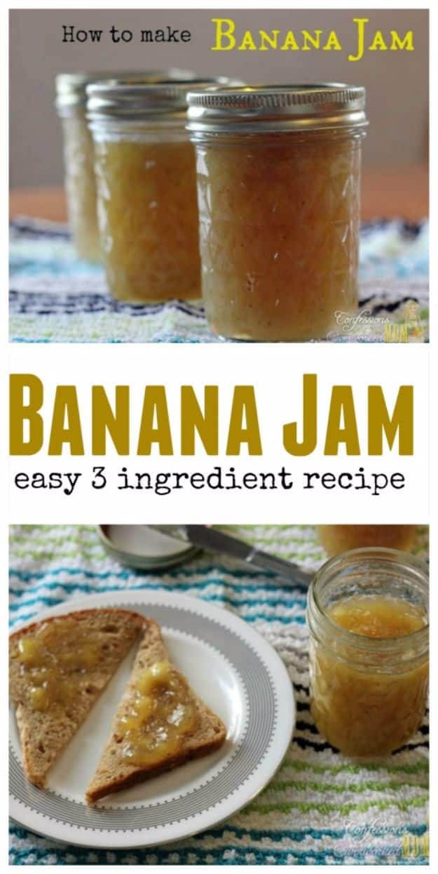 Best Jam and Jelly Recipes - Banana Jam - Homemade Recipe Ideas For Canning - Easy and Unique Jams and Jellies Made With Strawberry, Raspberry, Blackberry, Peach and Fruit - Healthy, Sugar Free, No Pectin, Small Batch, Savory and Freezer Recipes #recipes #jelly