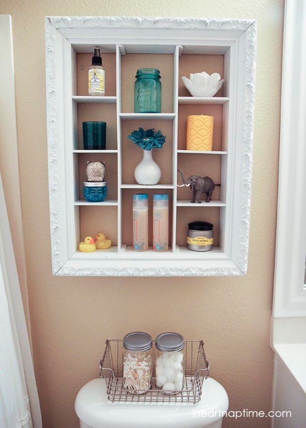 DIY Ideas With Old Picture Frames - Bathroom Shelf Makeover - Cool Crafts To Make With A Repurposed Picture Frame - Cheap Do It Yourself Gifts and Home Decor on A Budget - Fun Ideas for Decorating Your House and Room 