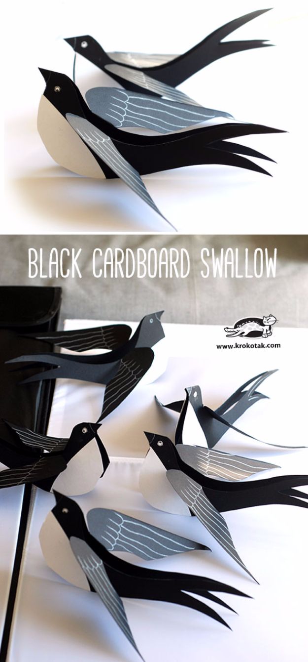 DIY Ideas With Cardboard - Black Cardboard Swallow - How To Make Room Decor Crafts for Kids - Easy and Crafty Storage Ideas For Room - Toilet Paper Roll Projects Tutorials - Fun Furniture Ideas with Cardboard - Cheap, Quick and Easy Wall Decorations #diyideas #cardboardcrafts #crafts