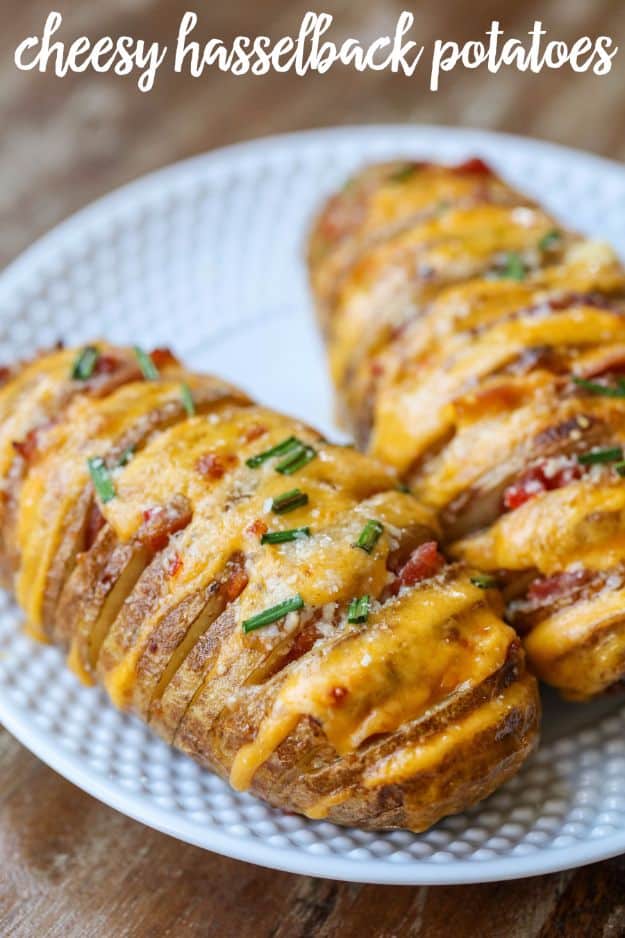 Potato Recipes - Cheesy Hasselback Potatoes - Easy, Quick and Healthy Potato Recipes - How To Make Roasted, In Oven, Fried, Mashed and Red Potatoes - Easy Potato Side Dishes #potatorecipes #recipes