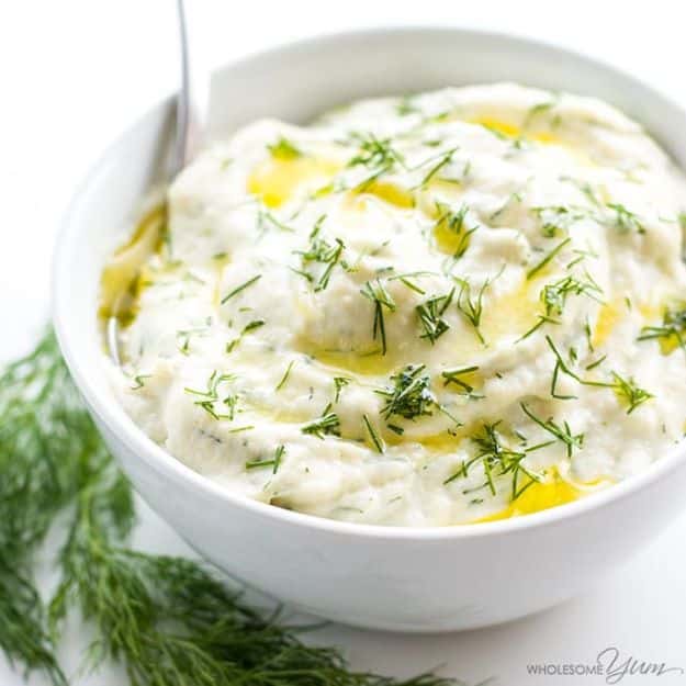 Gluten Free Recipes - Cheesy Mashed Cauliflower With Havarti & Dill - Easy Vegetarian or Vegan Recipes For Dinner and For Dessert - How To Make Healthy Glutenfree Bread and Appetizers For Kids - Fun Crockpot Recipes For Breakfast While On A Budget http://diyjoy.com/gluten-free-recipes
