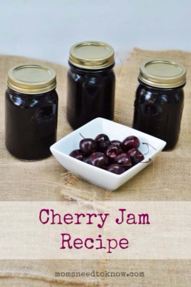 Best Jam and Jelly Recipes - Cherry Jam - Homemade Recipe Ideas For Canning - Easy and Unique Jams and Jellies Made With Strawberry, Raspberry, Blackberry, Peach and Fruit - Healthy, Sugar Free, No Pectin, Small Batch, Savory and Freezer Recipes #recipes #jelly