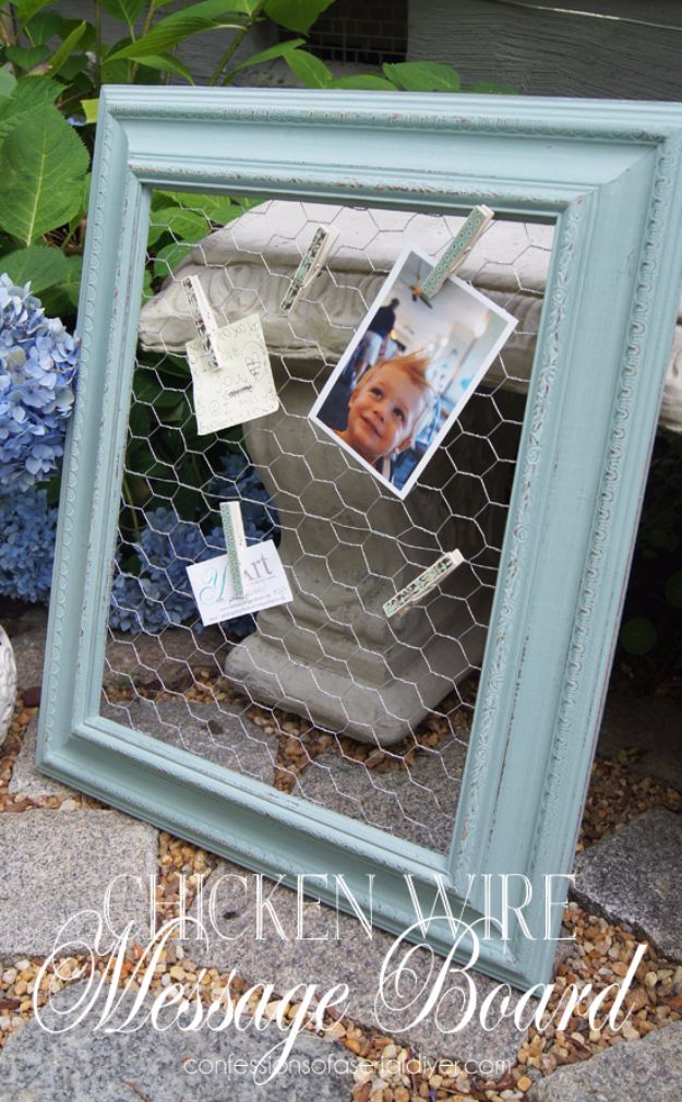 DIY Ideas With Old Picture Frames - Chicken Wire Message Board - Cool Crafts To Make With A Repurposed Picture Frame - Cheap Do It Yourself Gifts and Home Decor on A Budget - Fun Ideas for Decorating Your House and Room 