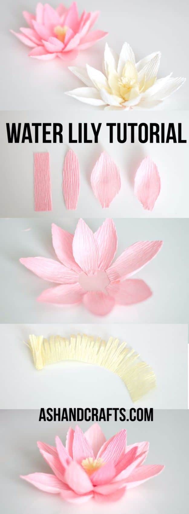 DIY Paper Flowers - Crepe Paper Water Lily - How To Make A Paper Flower - Large Wedding Backdrop for Wall Decor - Easy Tissue Paper Flower Tutorial for Kids - Giant Projects for Photo Backdrops - Daisy, Roses, Bouquets, Centerpieces - Cricut Template and Step by Step Tutorial 