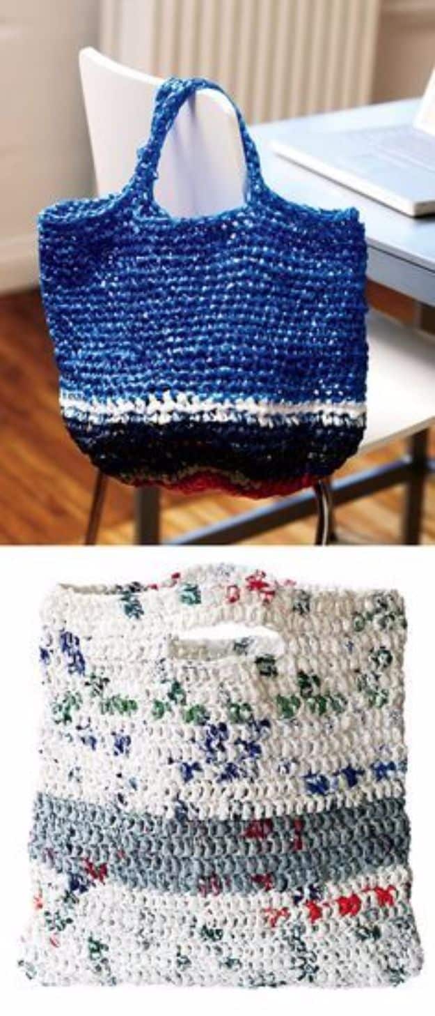 DIY Ideas With Plastic Bags - Crocheted Tote Plastic Bags - How To Make Fun Upcycling Ideas and Crafts - Awesome Storage Projects Using Recycling - Coolest Craft Projects, Life Hacks and Ways To Upcycle a Plastic Bag #recycling #upcycling #crafts #diyideas